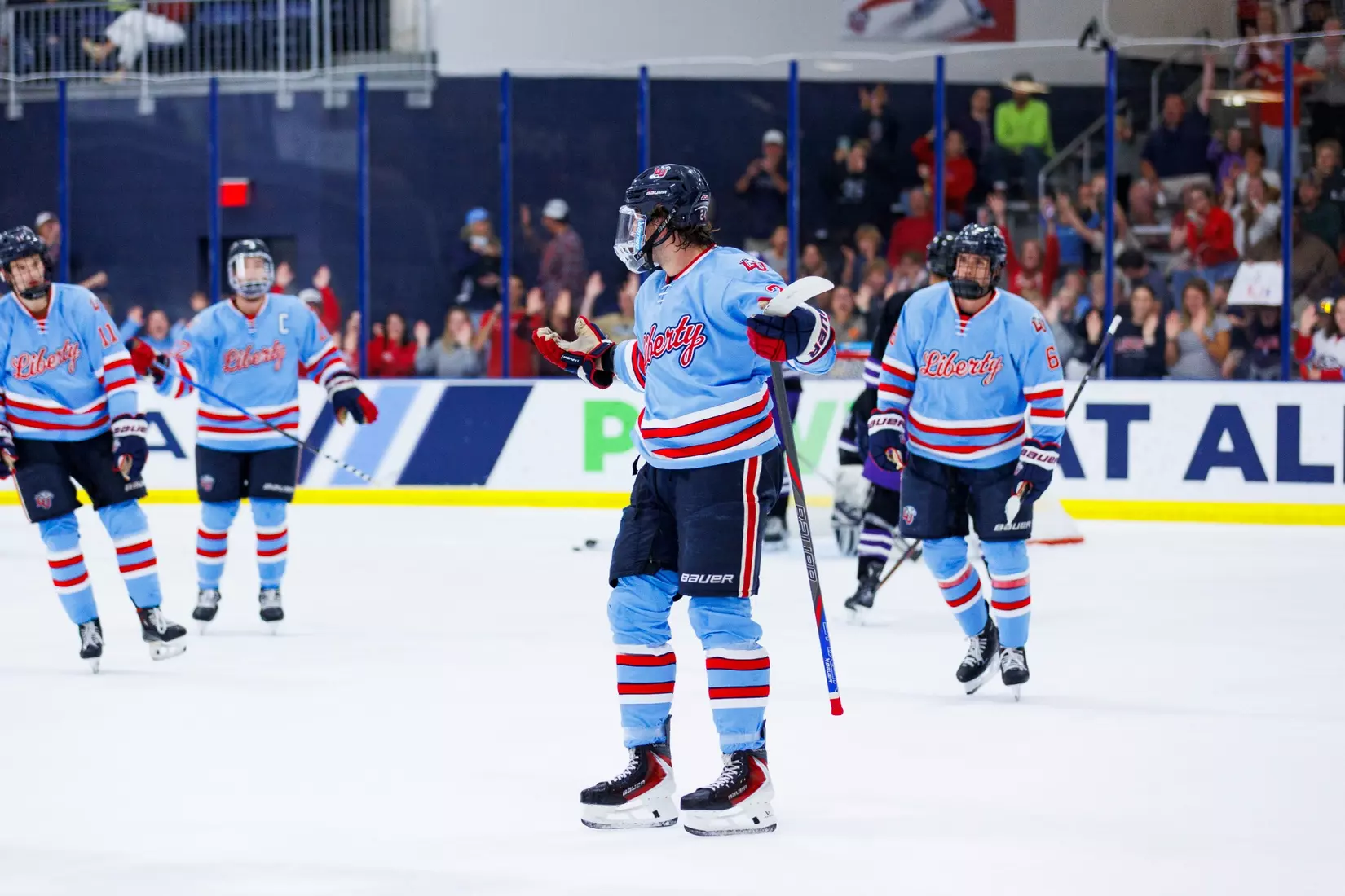 The Men’s D1 Hockey team takes on West Chester for the season opener in the Lahaye Ice Center on September 5th, 2025. (Photo by Grace Greer)