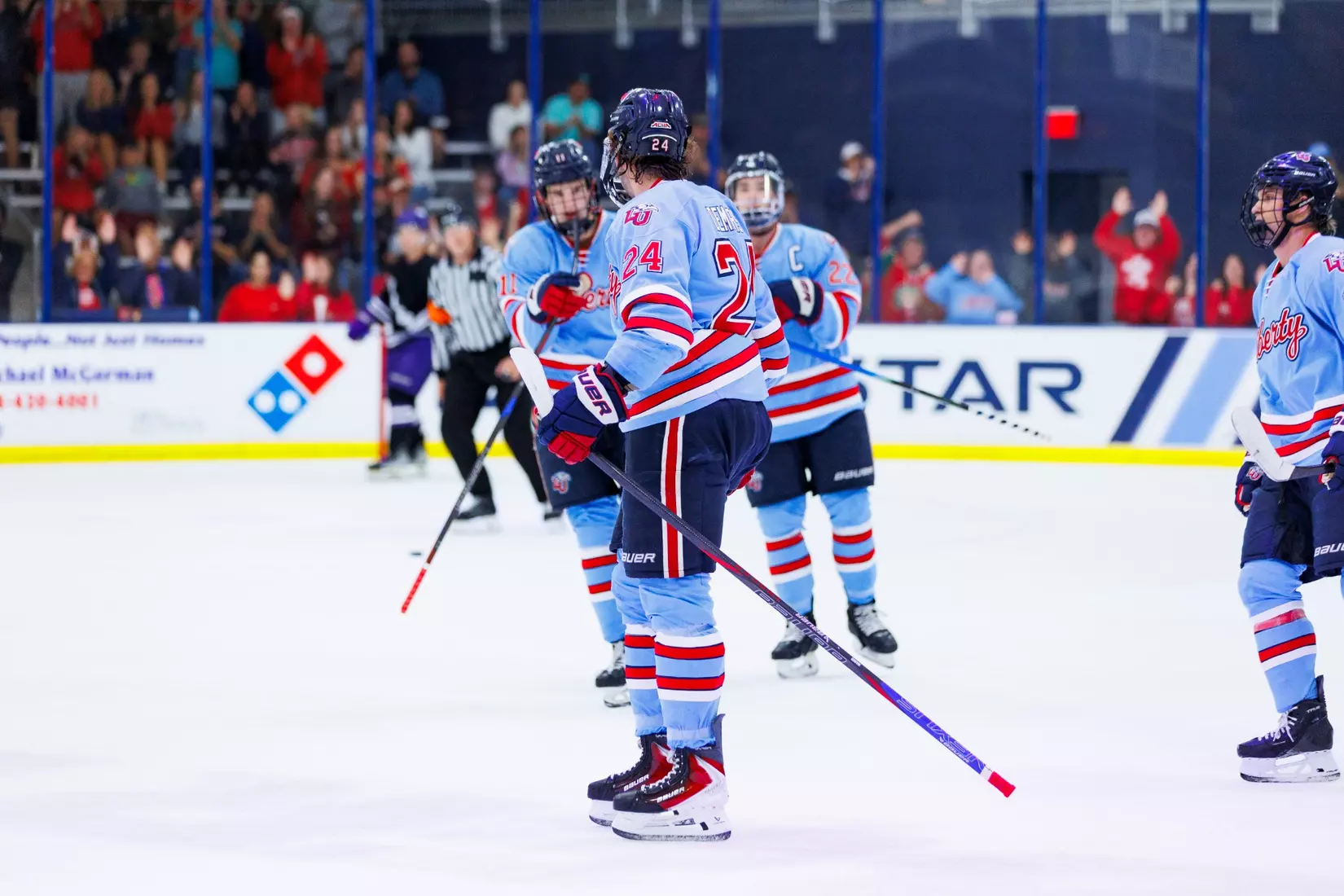 The Men’s D1 Hockey team takes on West Chester for the season opener in the Lahaye Ice Center on September 5th, 2025. (Photo by Grace Greer)