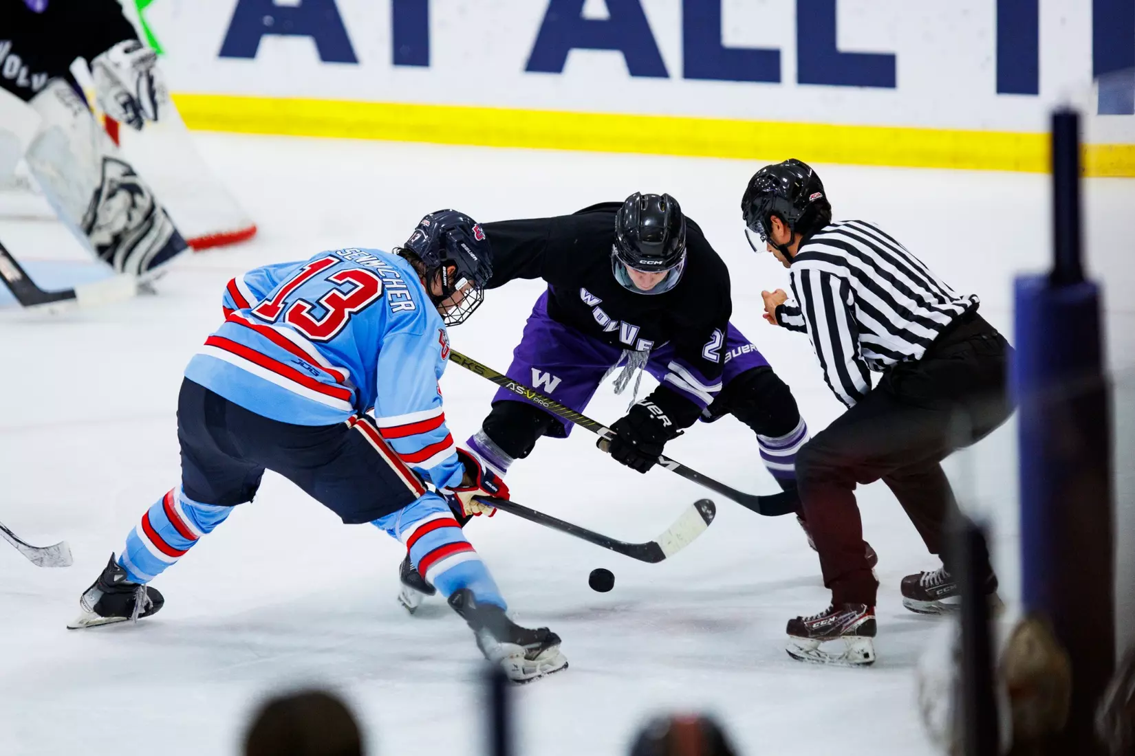 The Men’s D1 Hockey team takes on West Chester for the season opener in the Lahaye Ice Center on September 5th, 2025. (Photo by Grace Greer)