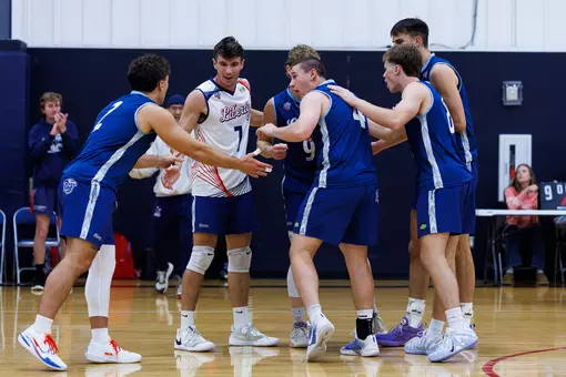 Liberty men's volleyball DI huddle