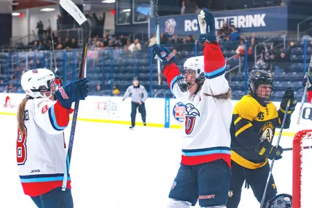 Brookelyn Beauchamp celebrates goal with Ellie Sarauer