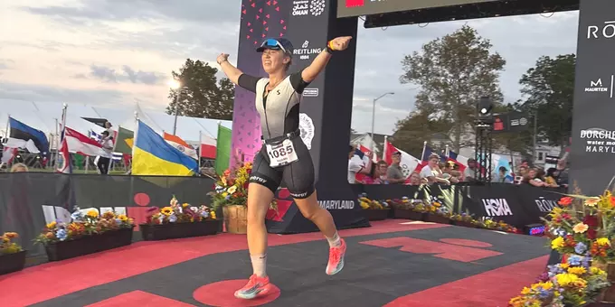 Naomi Dieken crosses IRONMAN Maryland finish line