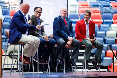 Liberty Athletics held it’s first annual auction, The Liberty Flames Spring Gala, on April 26, 2024. From Left: Alan York, Ritchie McKay, Carey Green, and Jamey Chadwell (Photo by: Matt Reynolds)