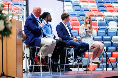Liberty Athletics held it’s first annual auction, The Liberty Flames Spring Gala, on April 26, 2024. From Left: Alan York, Quinton Reese, Luke Eberle and Bethany Dykema (Photo by: Matt Reynolds)