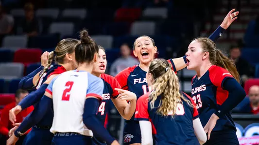 Volleyball Team Celebration Huddle NMSU 2023