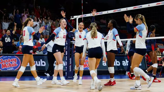 Liberty University's Women's Volleyball team takes on the Stony Brook Seawolves at Liberty Arena on August 26, 2023. (Photo by: Jessie Jordan)