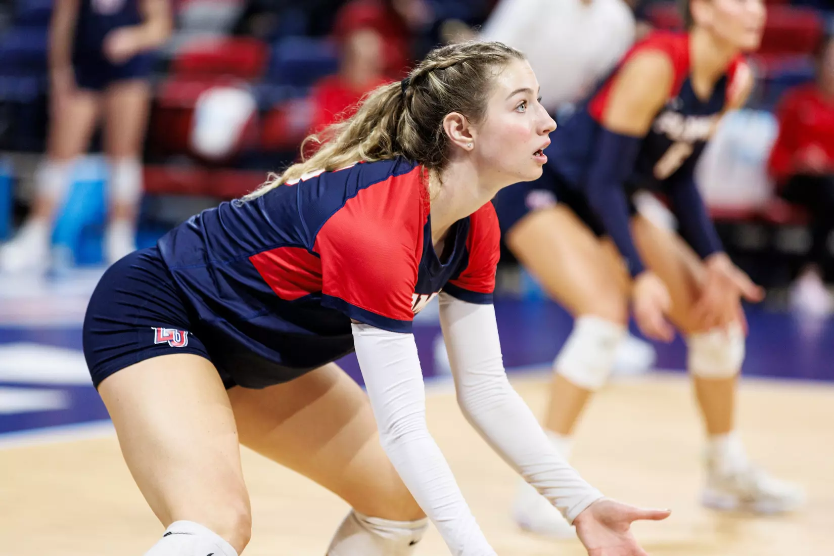 The Liberty University Women’s Volleyball team takes on the Florida International University Panthers at Liberty Arena on October 21, 2023 (Photo by: Chase Gyles)