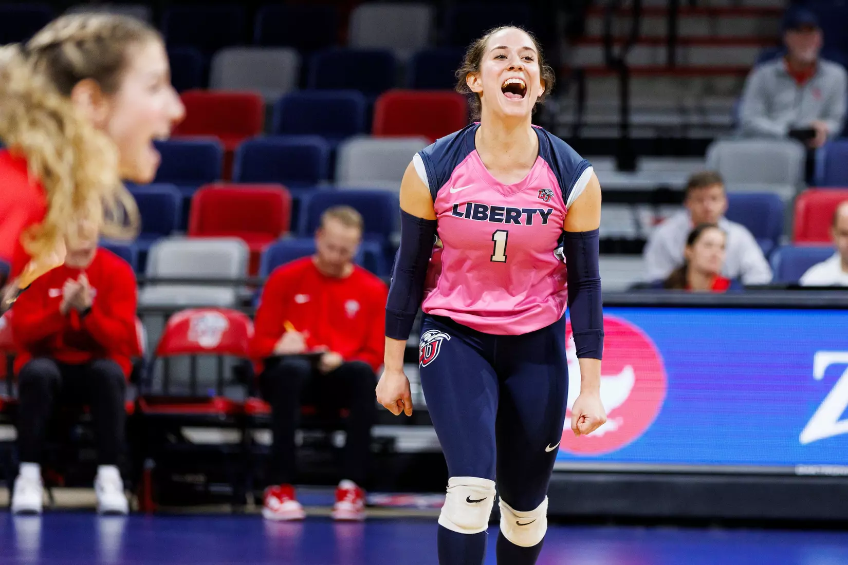 The Liberty University Women’s Volleyball team takes on the Florida International University Panthers at Liberty Arena on October 21, 2023 (Photo by: Chase Gyles)