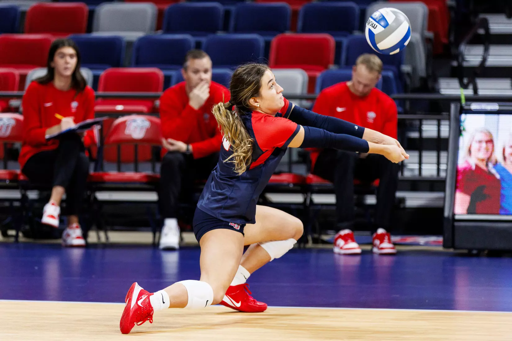 The Liberty University Women’s Volleyball team takes on the Florida International University Panthers at Liberty Arena on October 21, 2023 (Photo by: Chase Gyles)