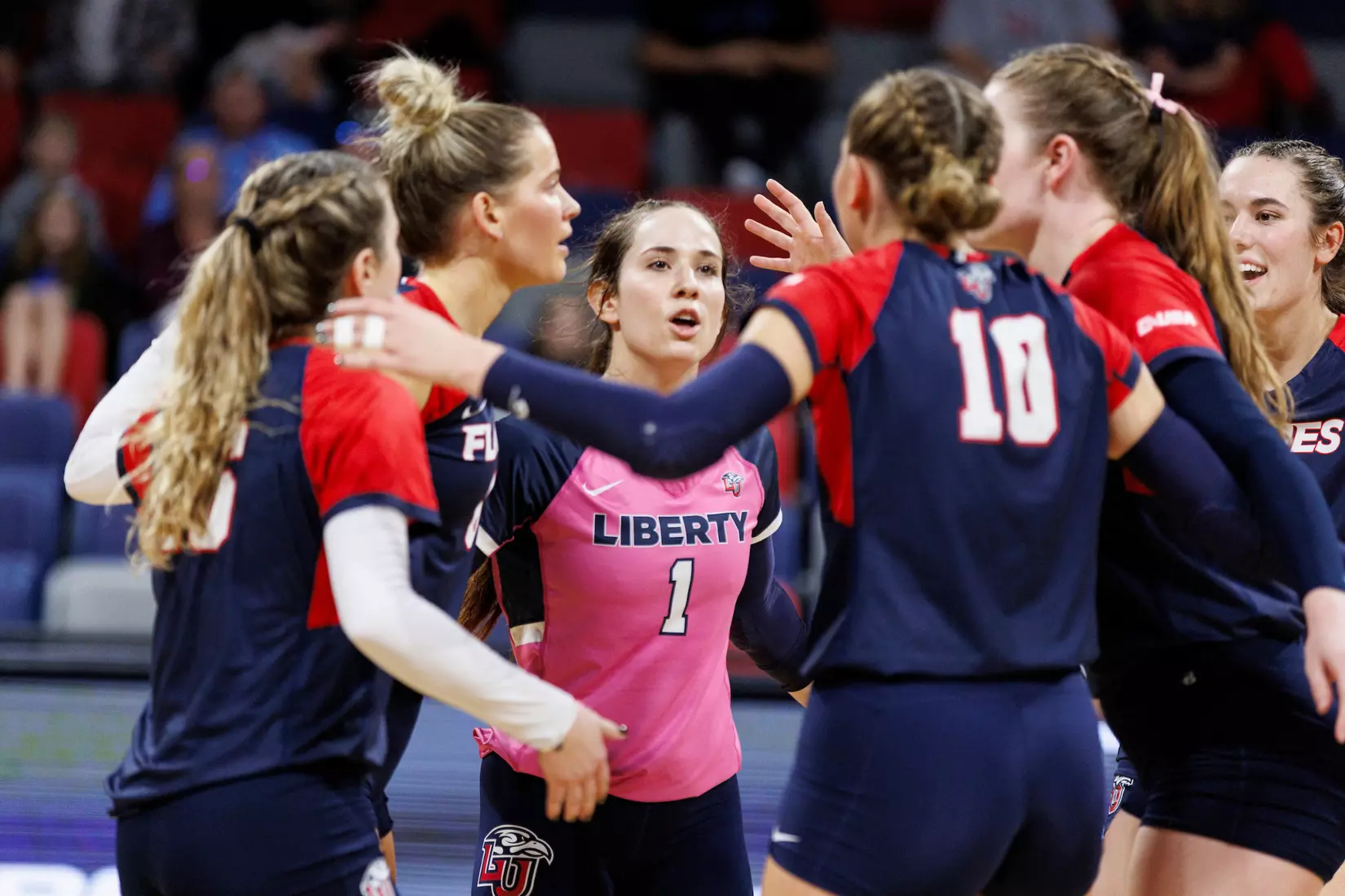 The Liberty University Women’s Volleyball team takes on the Florida International University Panthers at Liberty Arena on October 21, 2023 (Photo by: Chase Gyles)