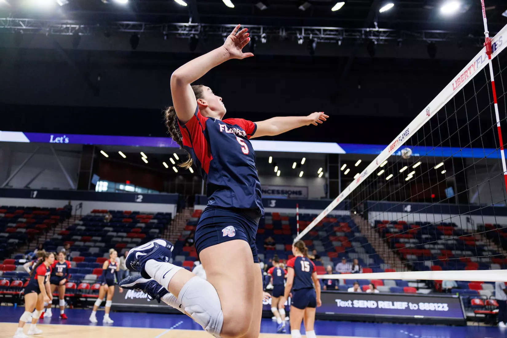 The Liberty University Women’s Volleyball team takes on the Florida International University Panthers at Liberty Arena on October 21, 2023 (Photo by: Chase Gyles)