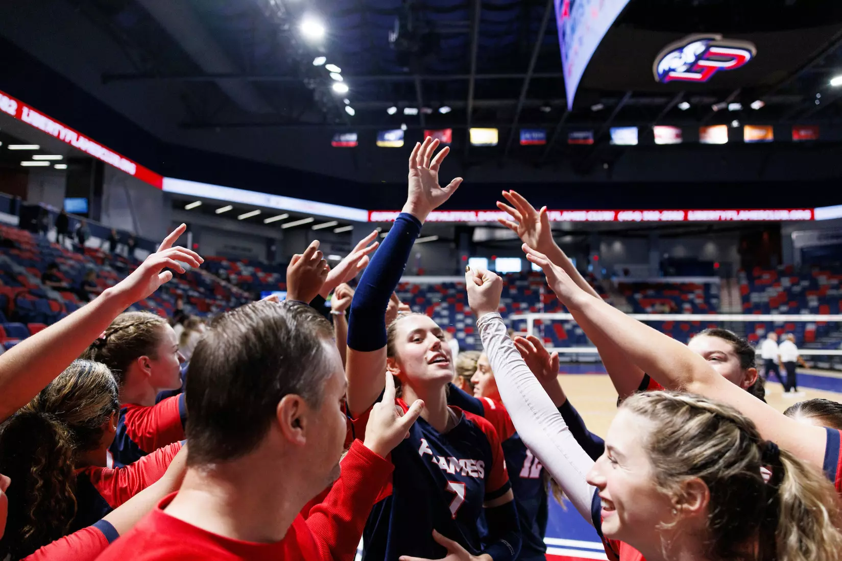 The Liberty University Women’s Volleyball team takes on the Florida International University Panthers at Liberty Arena on October 21, 2023 (Photo by: Chase Gyles)