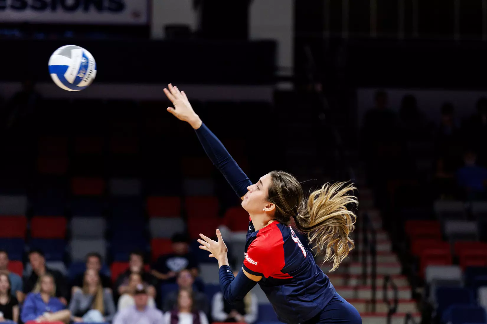 The Liberty University Women’s Volleyball team takes on the Florida International University Panthers at Liberty Arena on October 21, 2023 (Photo by: Chase Gyles)