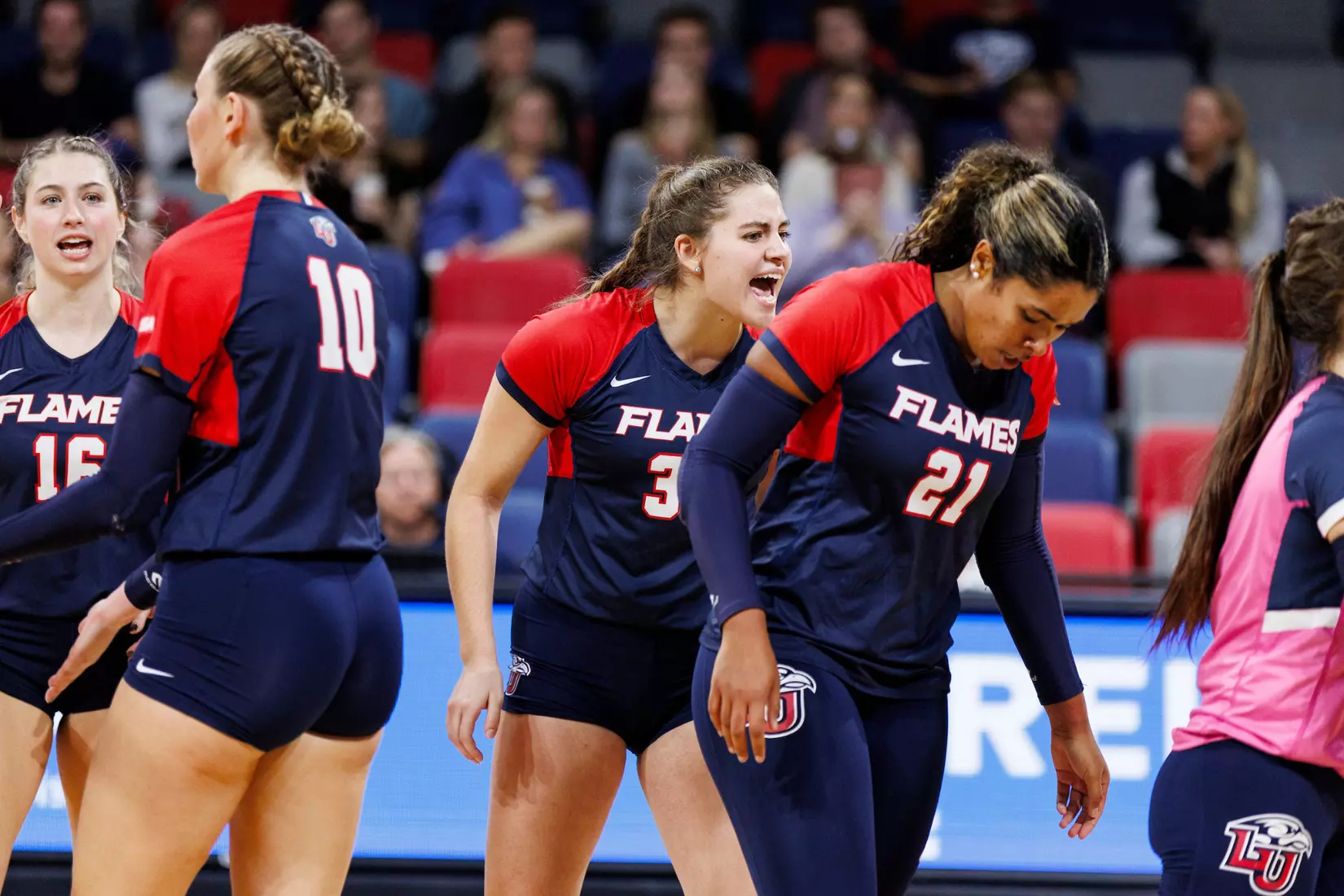 The Liberty University Women’s Volleyball team takes on the Florida International University Panthers at Liberty Arena on October 21, 2023 (Photo by: Chase Gyles)