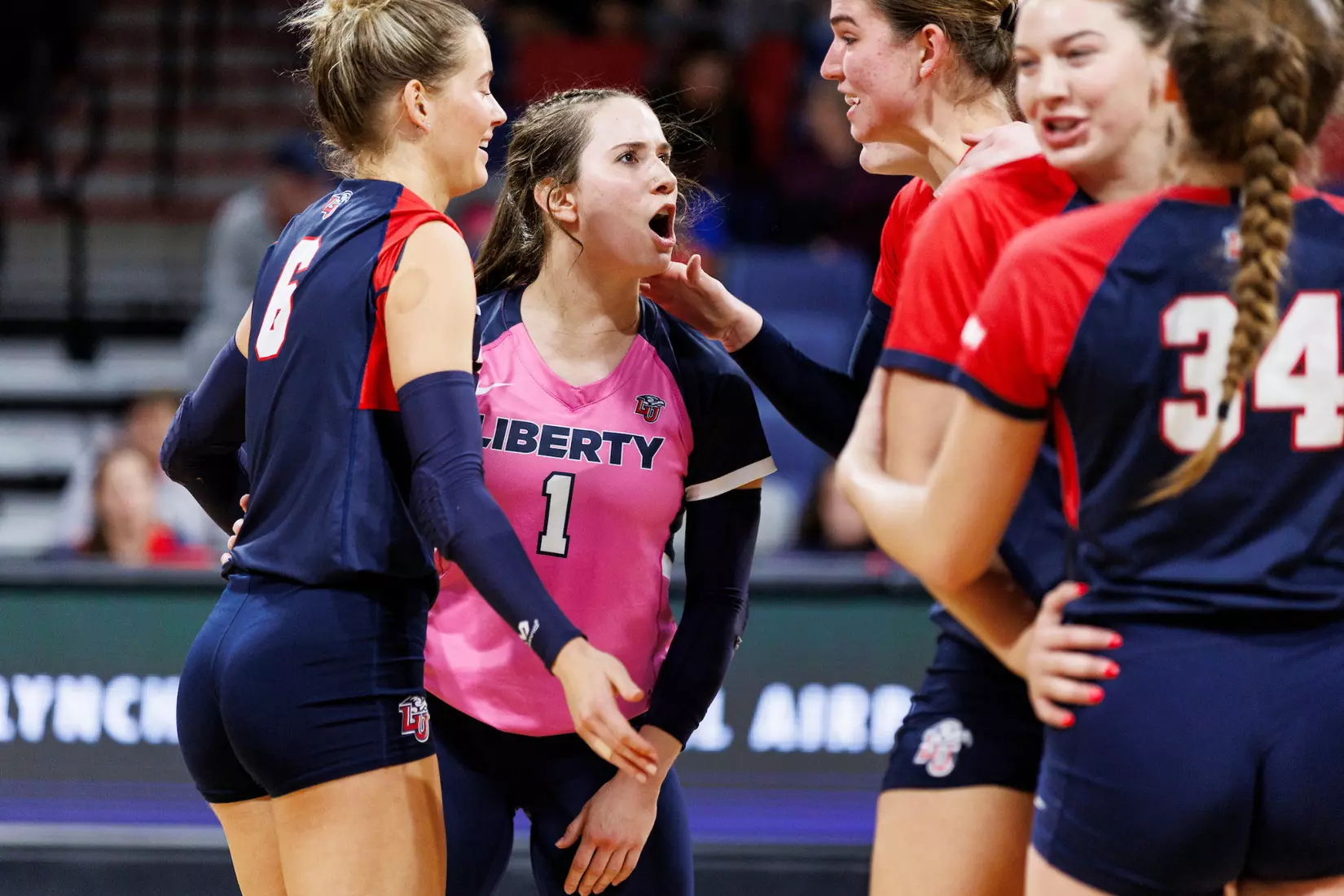 The Liberty University Women’s Volleyball team takes on the Florida International University Panthers at Liberty Arena on October 21, 2023 (Photo by: Chase Gyles)