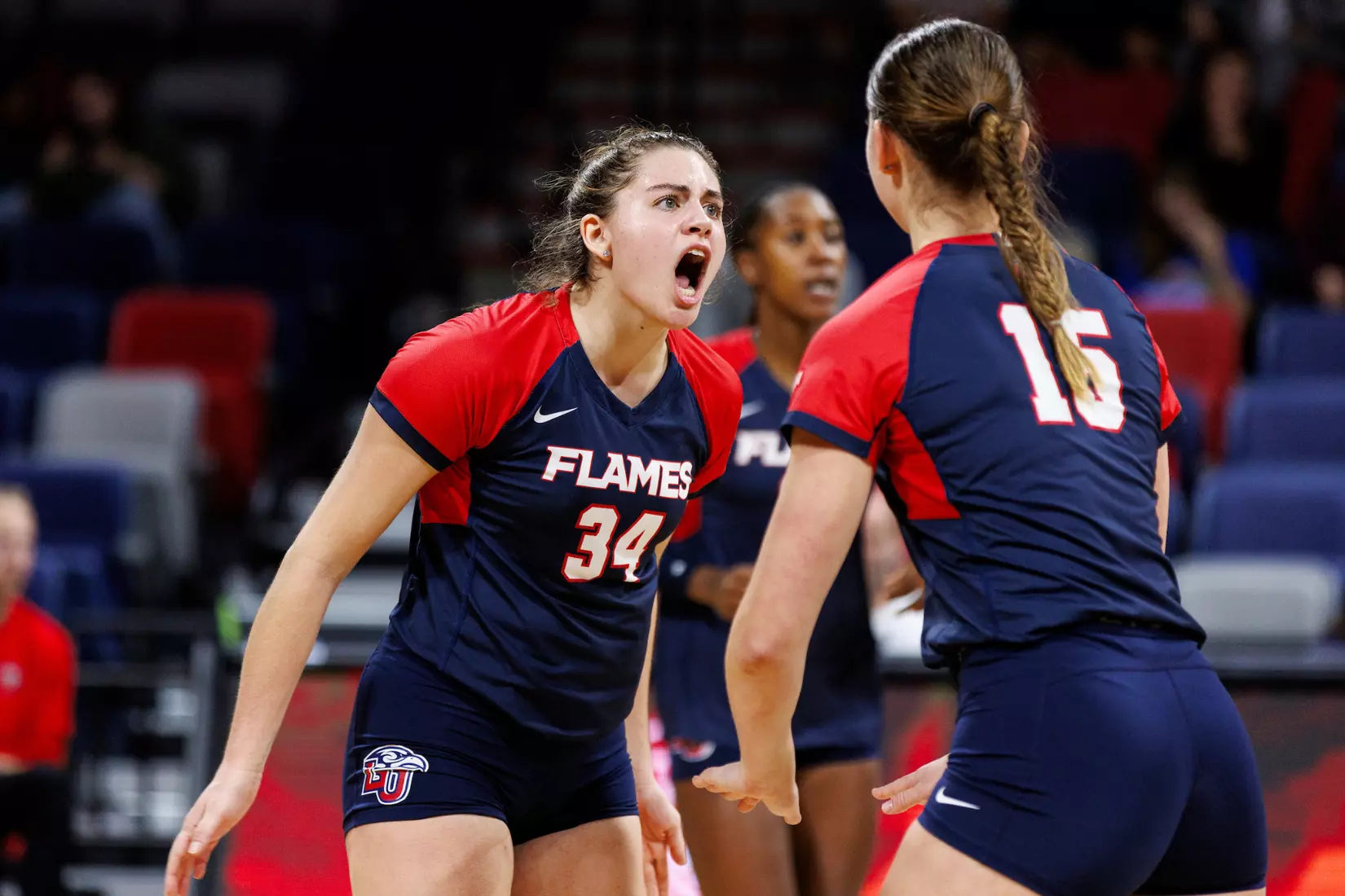 The Liberty University Women’s Volleyball team takes on the Florida International University Panthers at Liberty Arena on October 21, 2023 (Photo by: Chase Gyles)