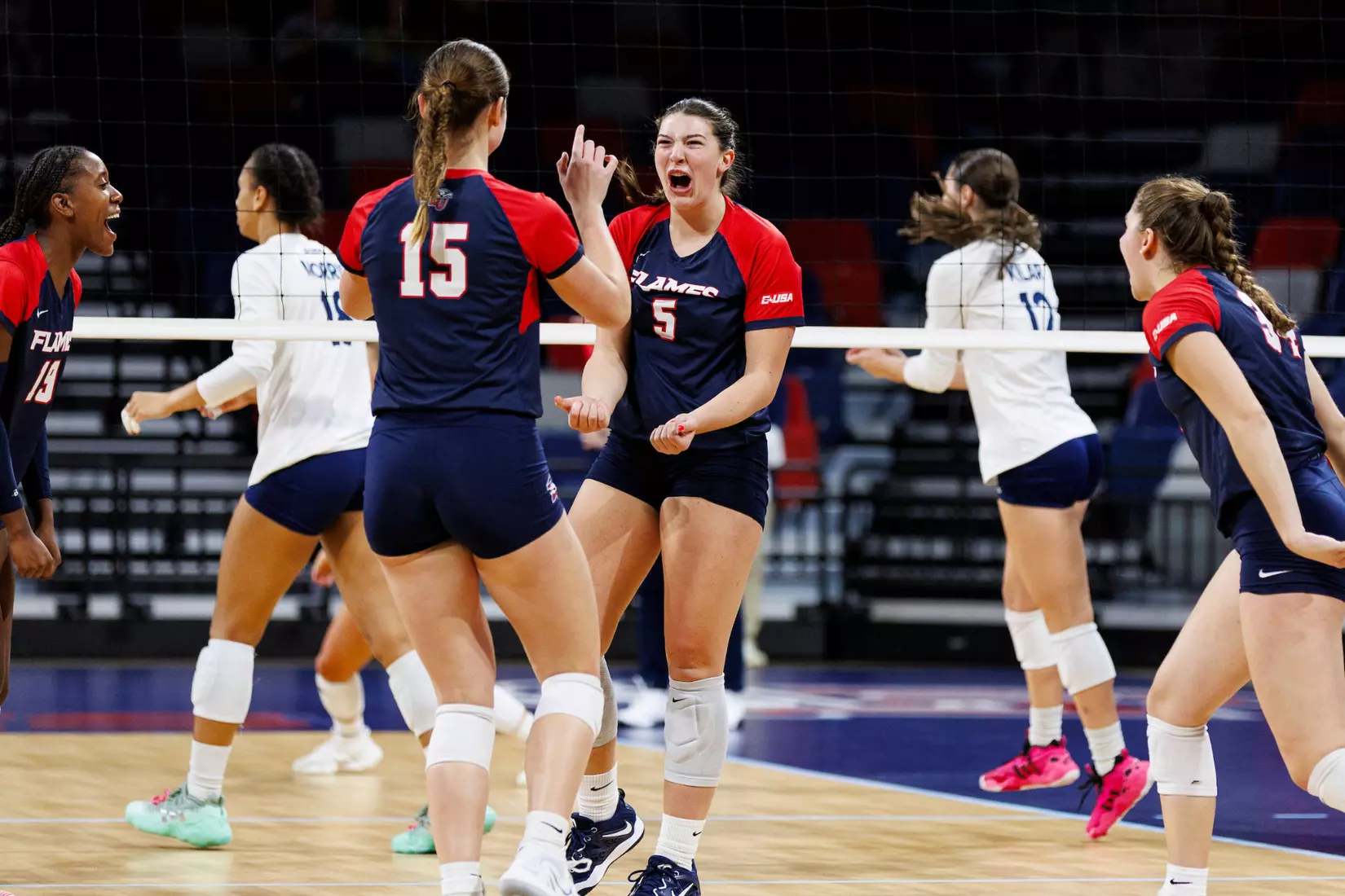 The Liberty University Women’s Volleyball team takes on the Florida International University Panthers at Liberty Arena on October 21, 2023 (Photo by: Chase Gyles)