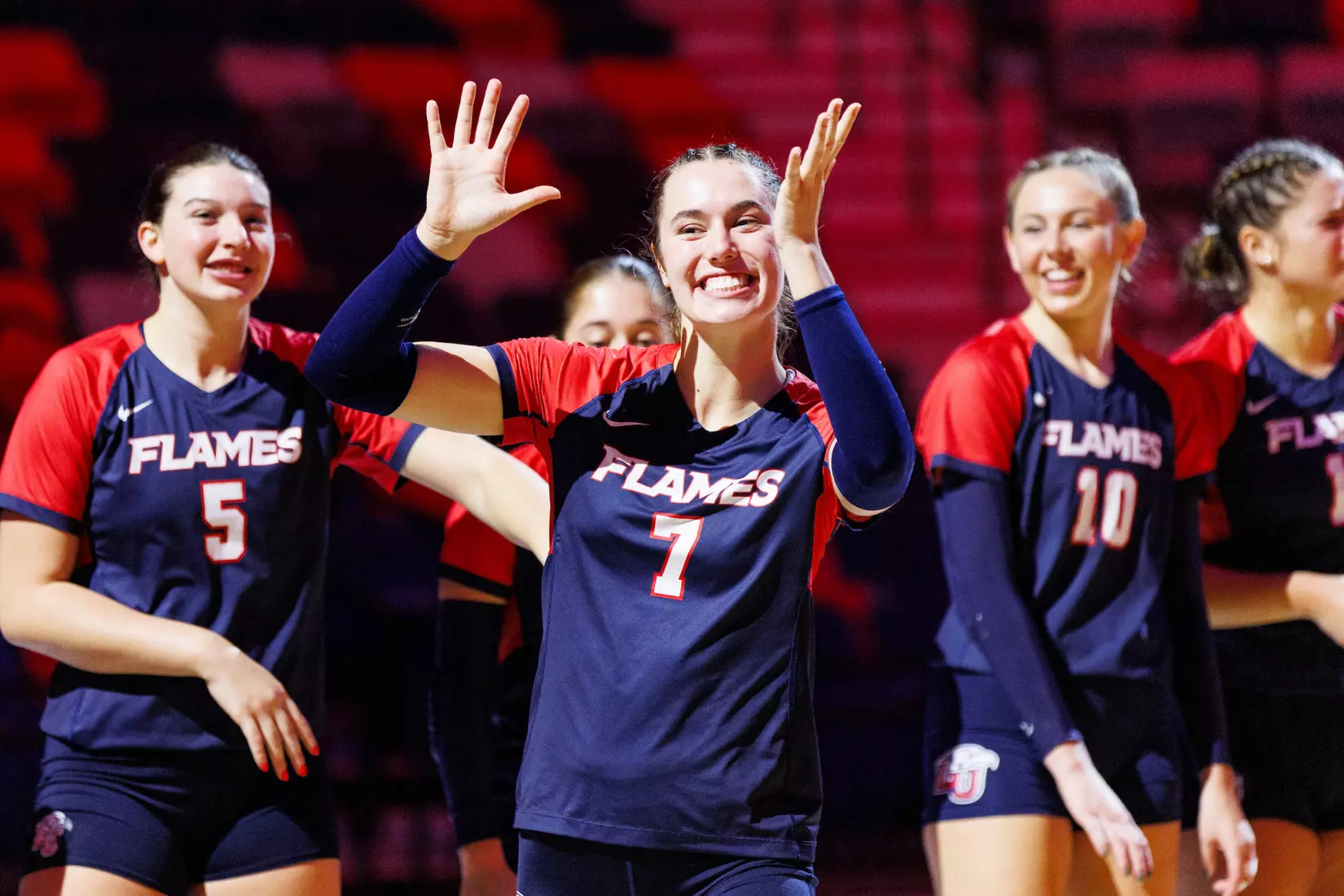 The Liberty University Women’s Volleyball team takes on the Florida International University Panthers at Liberty Arena on October 21, 2023 (Photo by: Chase Gyles)