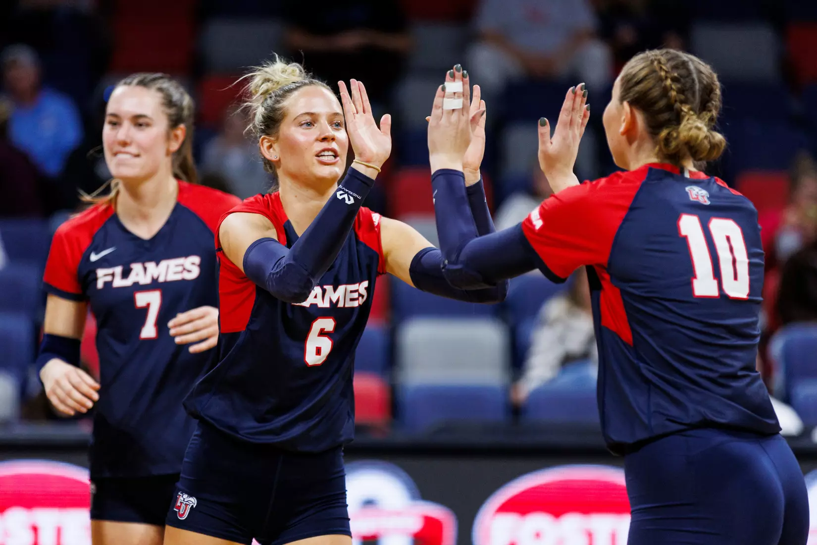 The Liberty University Women’s Volleyball team takes on the Florida International University Panthers at Liberty Arena on October 21, 2023 (Photo by: Chase Gyles)