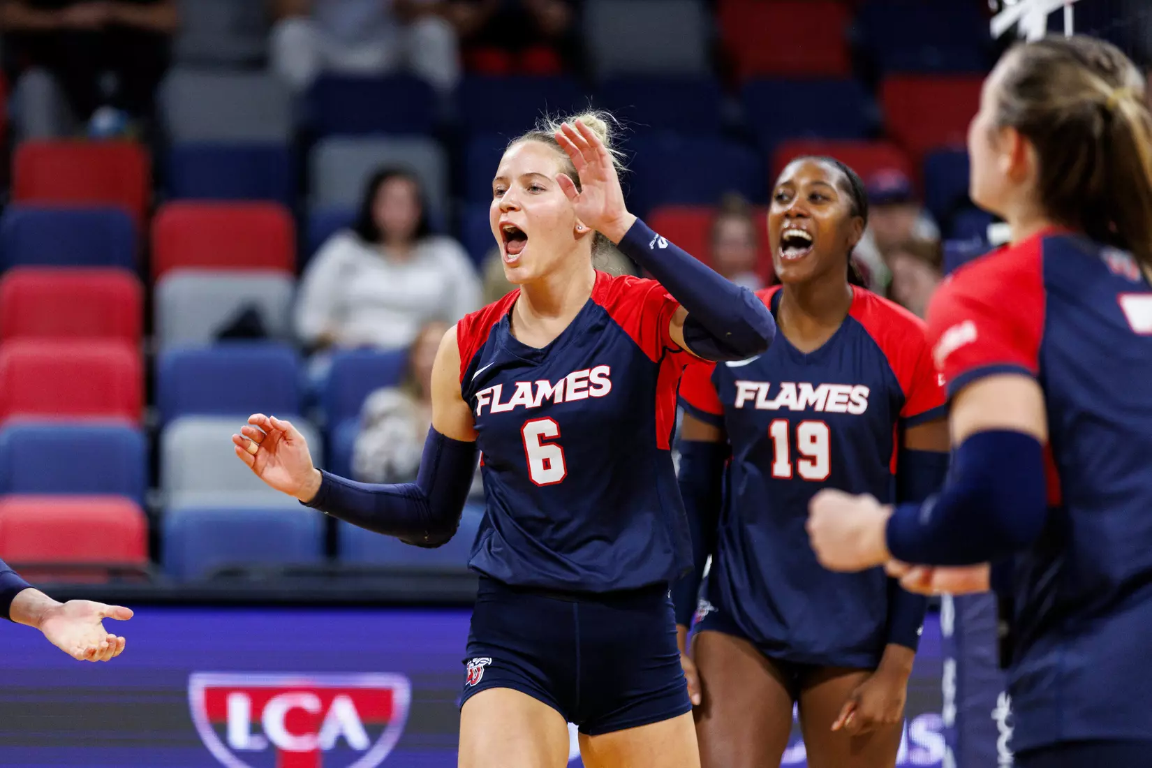 The Liberty University Women’s Volleyball team takes on the Florida International University Panthers at Liberty Arena on October 21, 2023 (Photo by: Chase Gyles)
