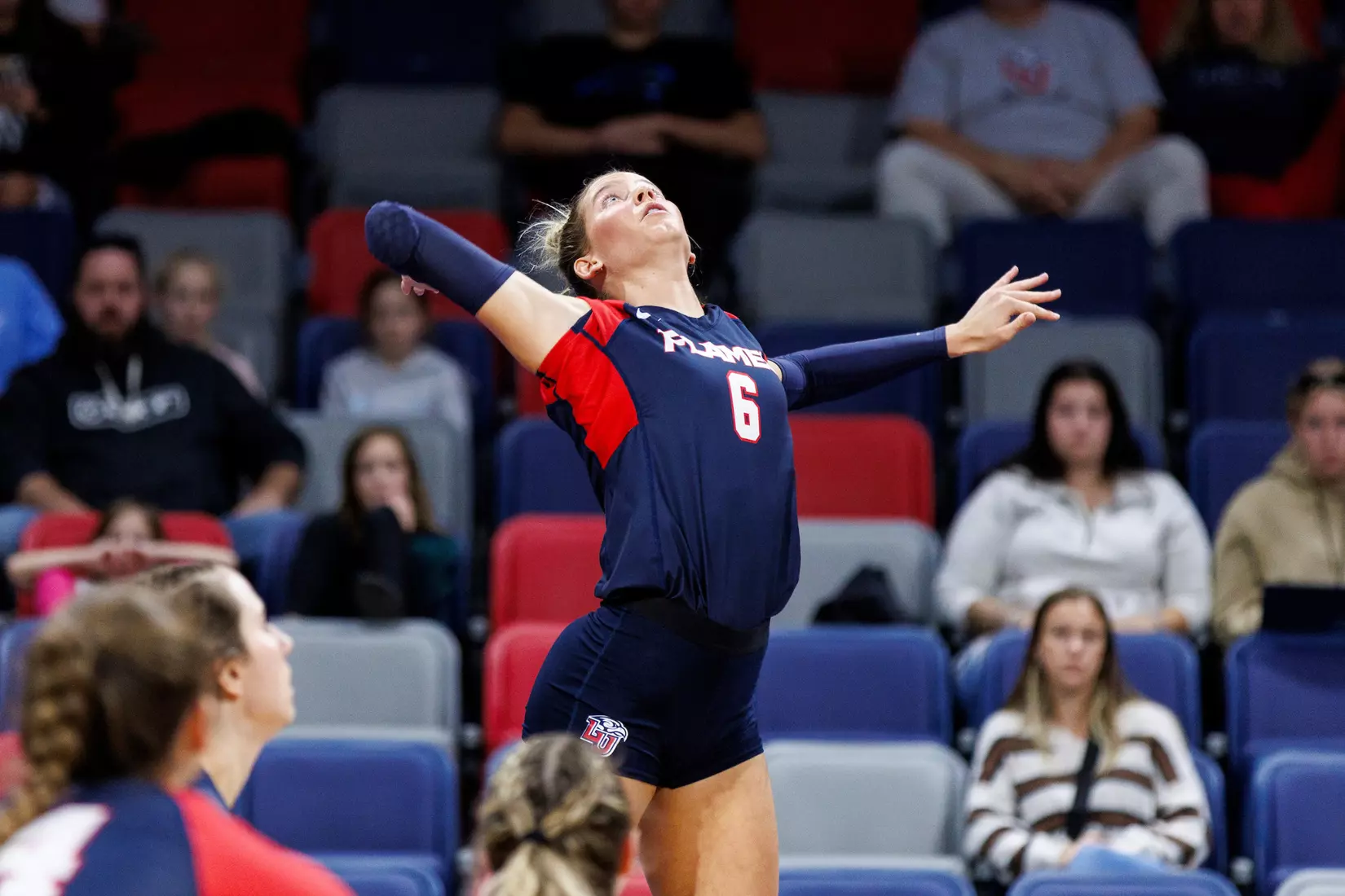 The Liberty University Women’s Volleyball team takes on the Florida International University Panthers at Liberty Arena on October 21, 2023 (Photo by: Chase Gyles)