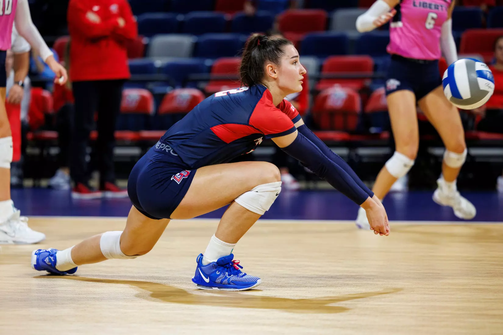 Liberty University’s Women’s Volleyball team takes on the Western Kentucky University Hilltoppers in the Liberty Arena on October 04, 2023 (Photo by: Chase Gyles)