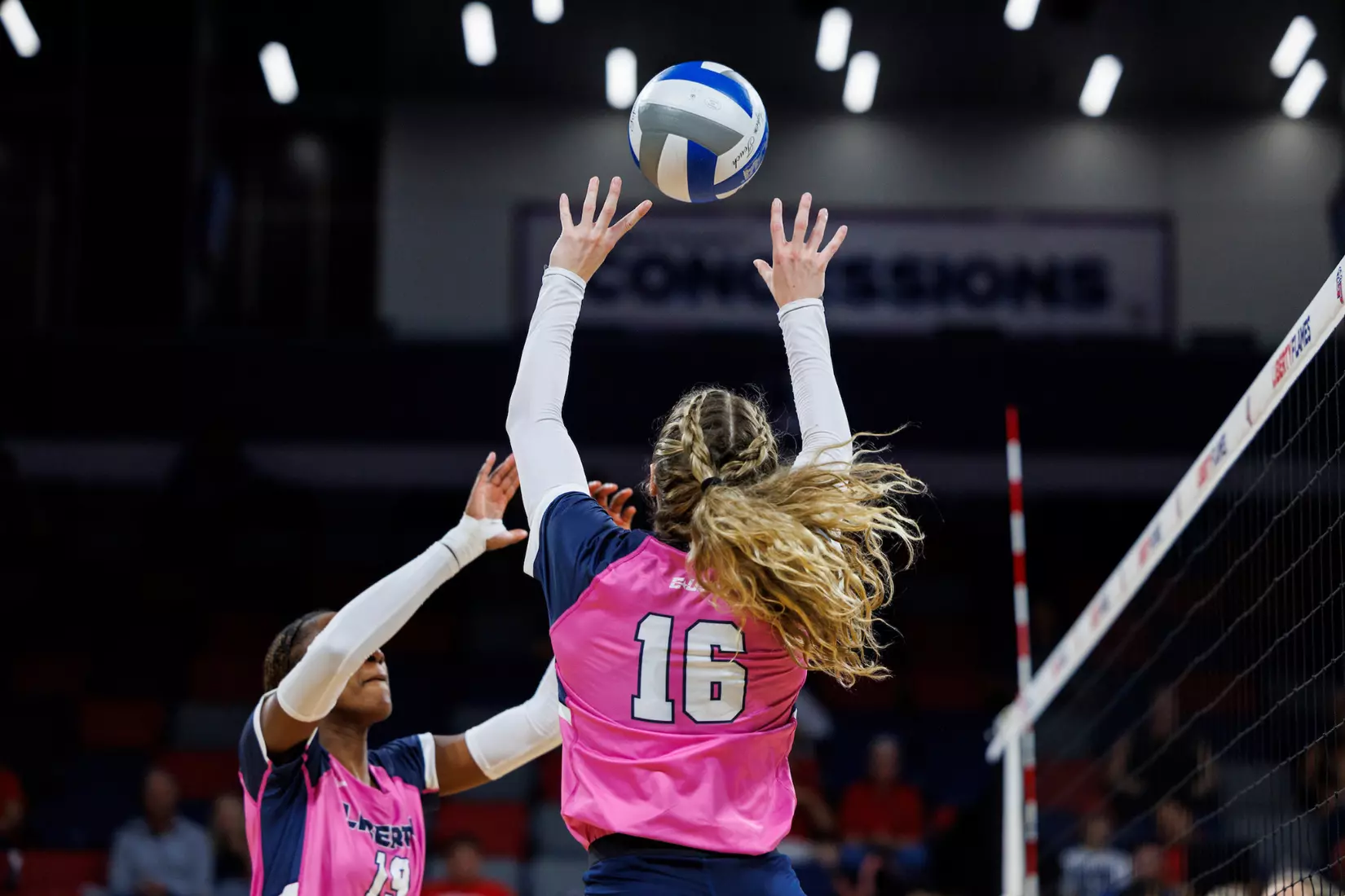 Liberty University’s Women’s Volleyball team takes on the Western Kentucky University Hilltoppers in the Liberty Arena on October 04, 2023 (Photo by: Chase Gyles)