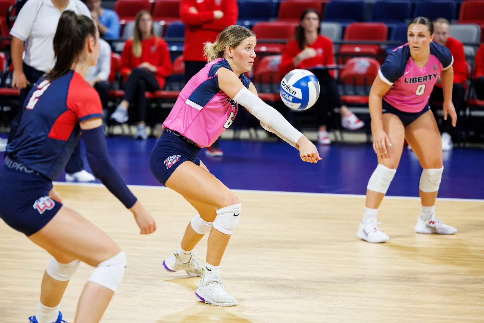 Liberty University’s Women’s Volleyball team takes on the Western Kentucky University Hilltoppers in the Liberty Arena on October 04, 2023 (Photo by: Chase Gyles)
