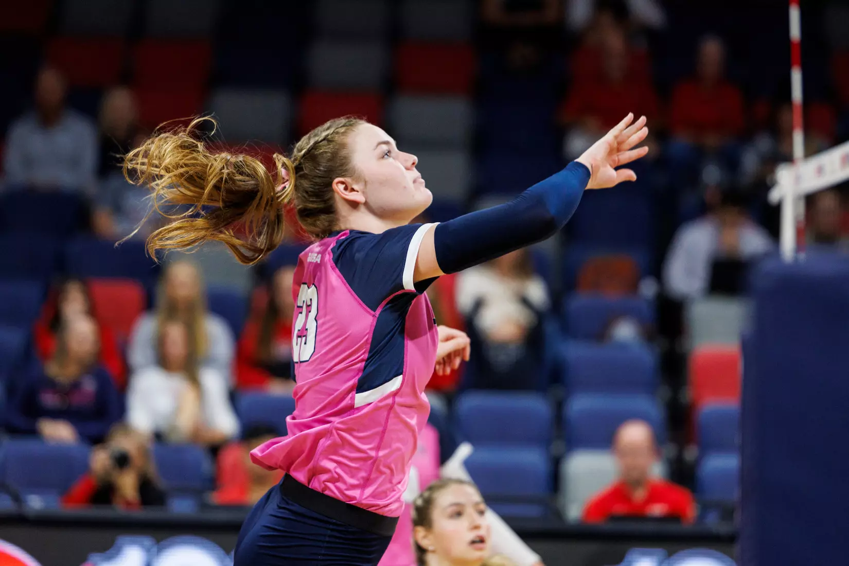 Liberty University’s Women’s Volleyball team takes on the Western Kentucky University Hilltoppers in the Liberty Arena on October 04, 2023 (Photo by: Chase Gyles)
