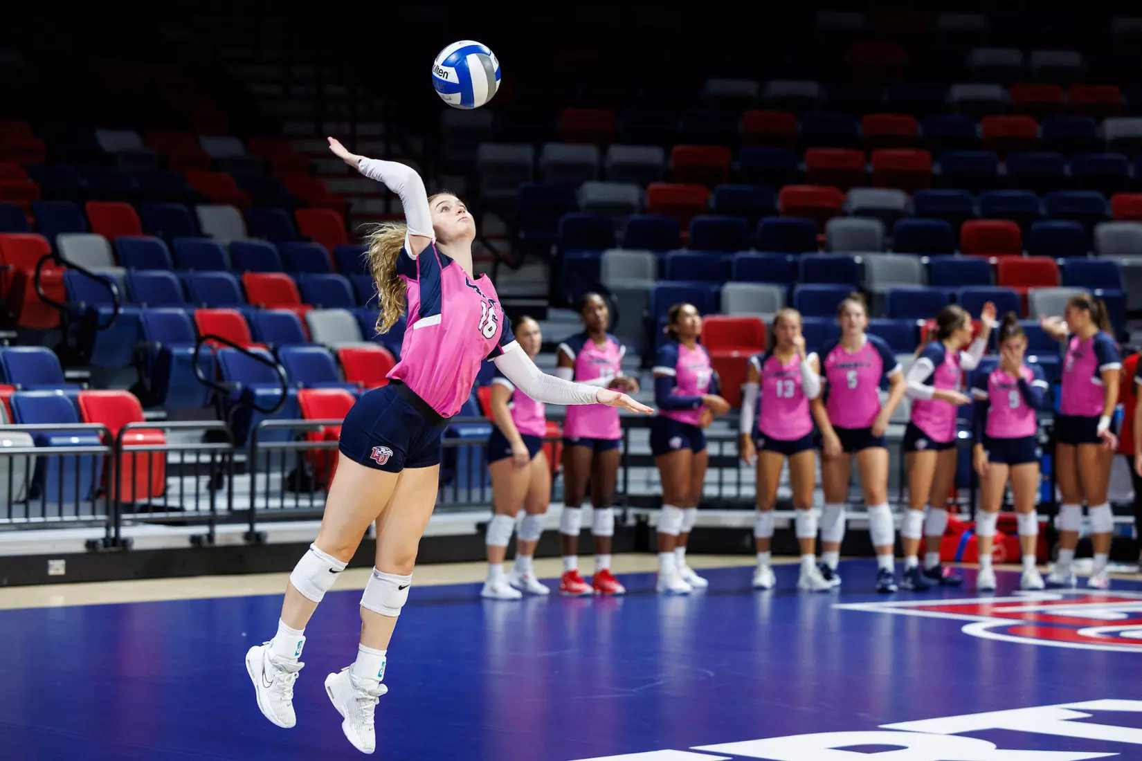 Liberty University’s Women’s Volleyball team takes on the Western Kentucky University Hilltoppers in the Liberty Arena on October 04, 2023 (Photo by: Chase Gyles)