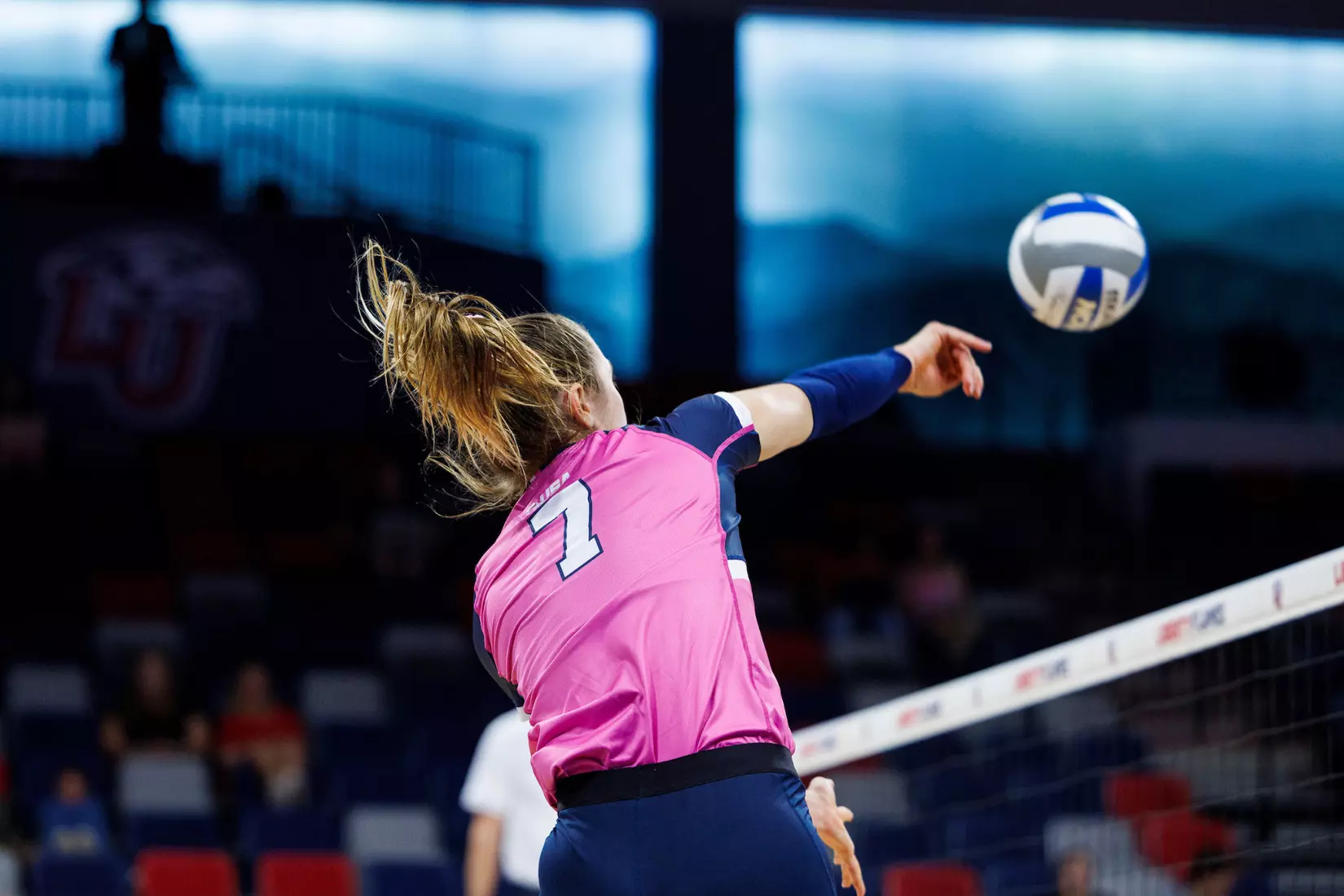 Liberty University’s Women’s Volleyball team takes on the Western Kentucky University Hilltoppers in the Liberty Arena on October 04, 2023 (Photo by: Chase Gyles)