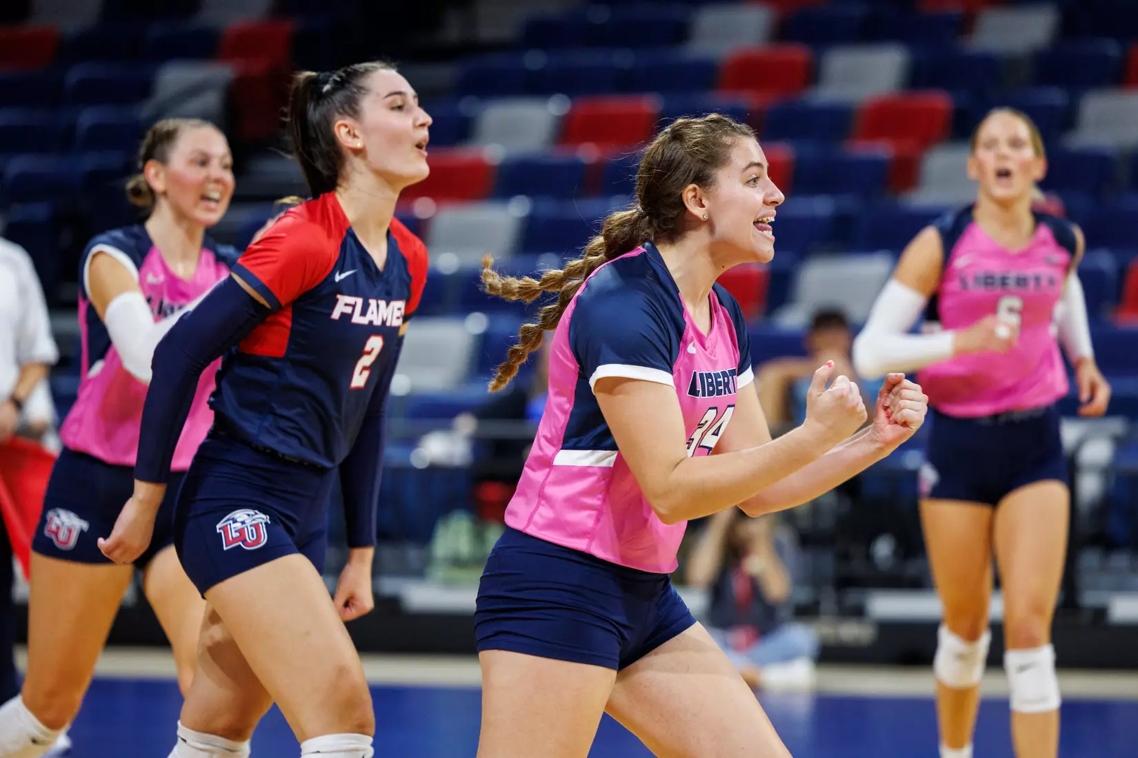 Liberty University’s Women’s Volleyball team takes on the Western Kentucky University Hilltoppers in the Liberty Arena on October 04, 2023 (Photo by: Chase Gyles)