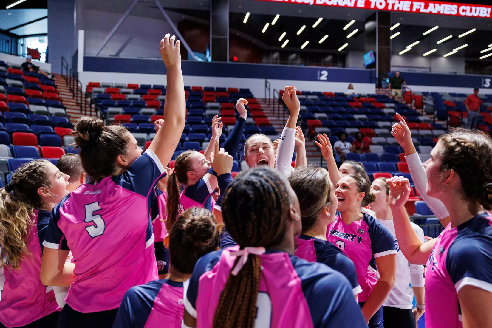 Liberty University’s Women’s Volleyball team takes on the Western Kentucky University Hilltoppers in the Liberty Arena on October 04, 2023 (Photo by: Chase Gyles)