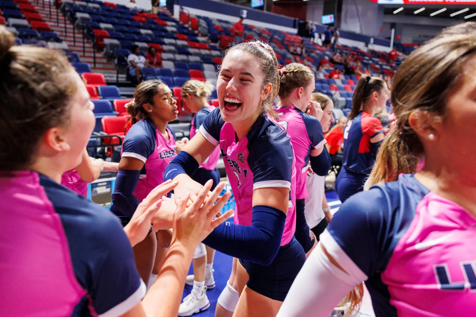 Liberty University’s Women’s Volleyball team takes on the Western Kentucky University Hilltoppers in the Liberty Arena on October 04, 2023 (Photo by: Chase Gyles)
