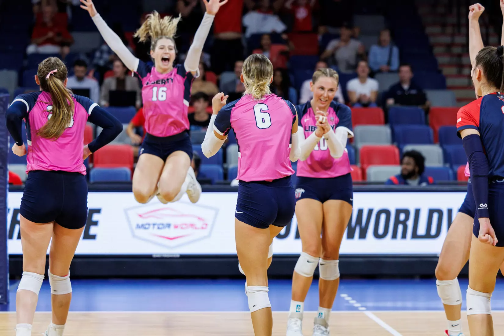 Liberty University’s Women’s Volleyball team takes on the Western Kentucky University Hilltoppers in the Liberty Arena on October 04, 2023 (Photo by: Chase Gyles)