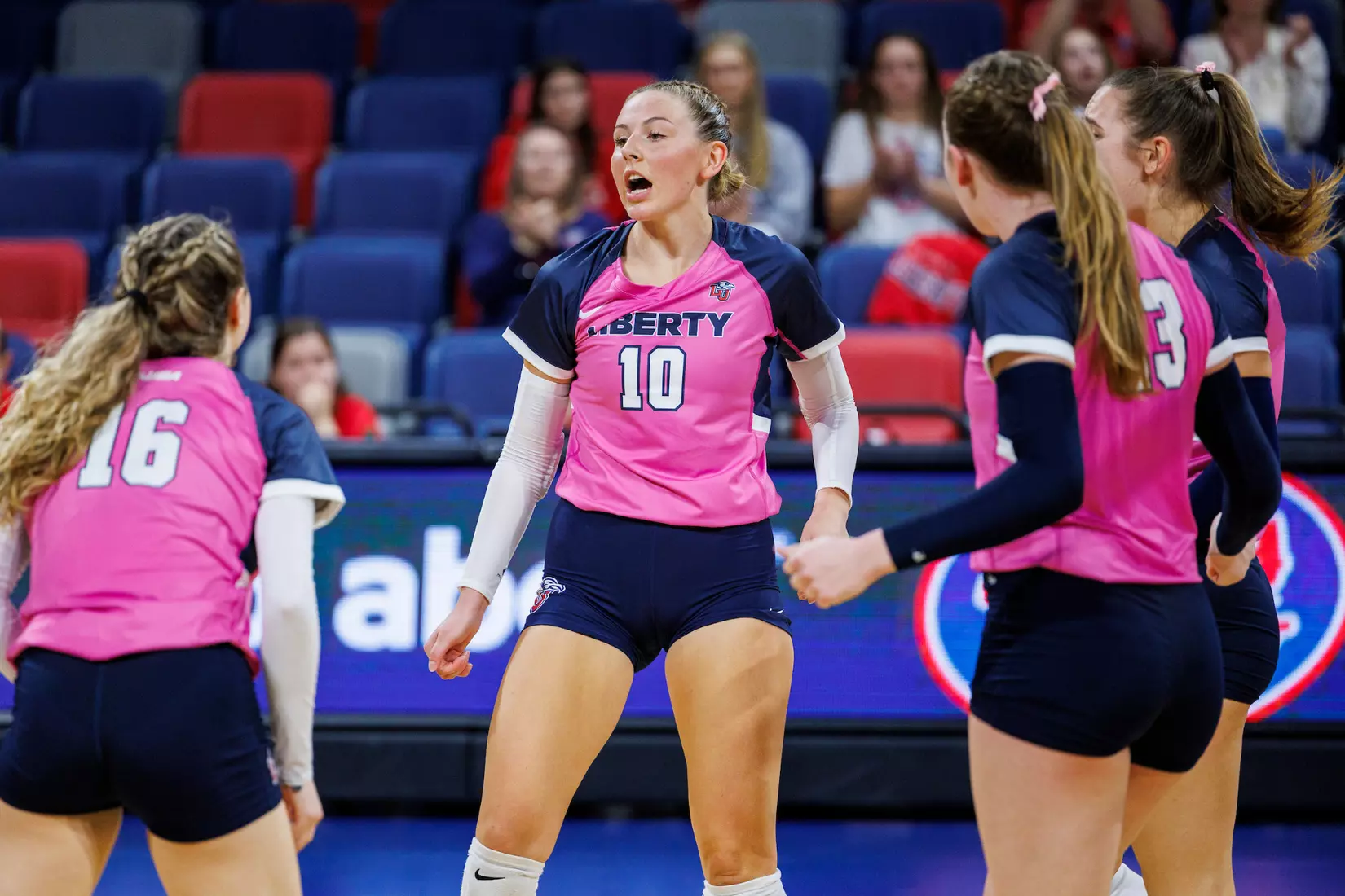 Liberty University’s Women’s Volleyball team takes on the Western Kentucky University Hilltoppers in the Liberty Arena on October 04, 2023 (Photo by: Chase Gyles)
