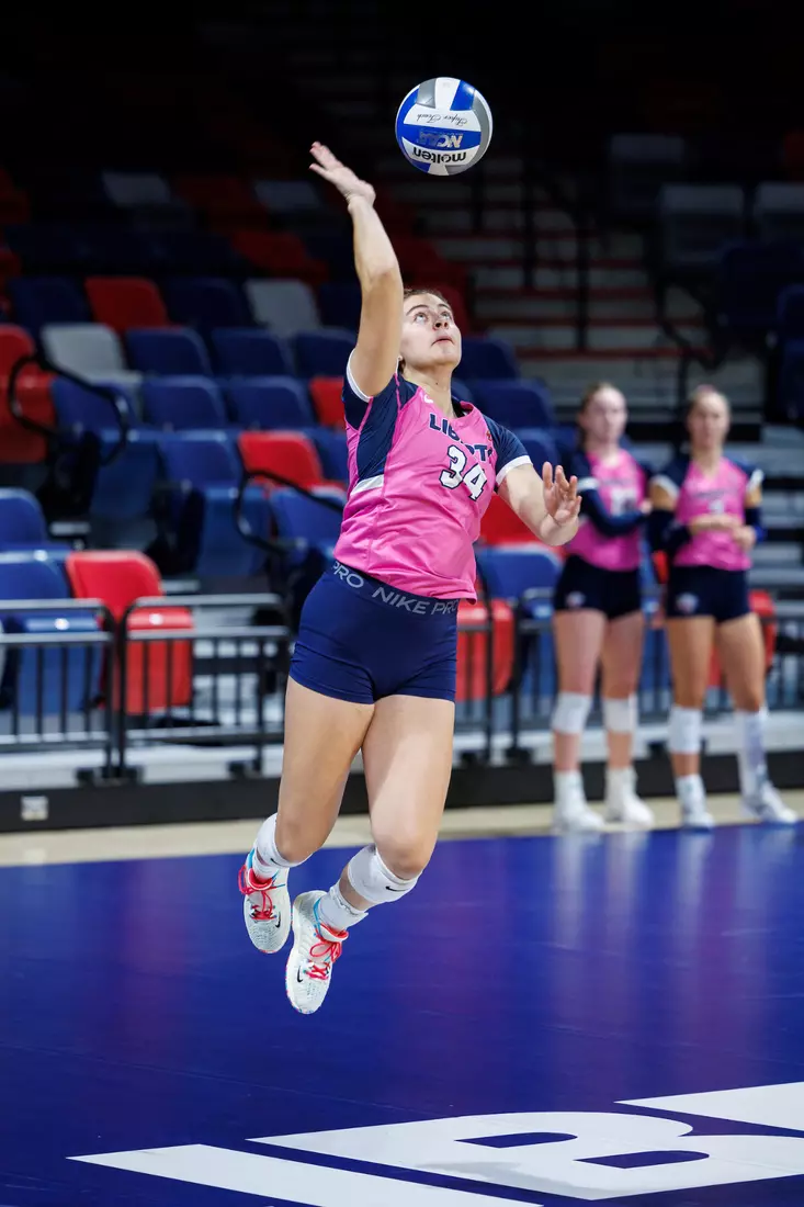 Liberty University’s Women’s Volleyball team takes on the Western Kentucky University Hilltoppers in the Liberty Arena on October 04, 2023 (Photo by: Chase Gyles)