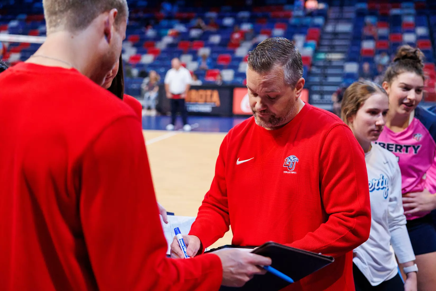 Liberty University’s Women’s Volleyball team takes on the Western Kentucky University Hilltoppers in the Liberty Arena on October 04, 2023 (Photo by: Chase Gyles)
