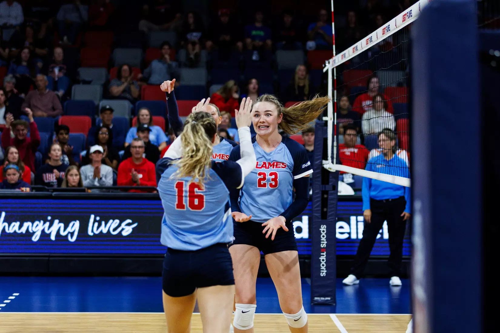 Liberty University's Women's Volleyball team takes on the New Mexico State Aggies at the Liberty Area on October 07, 2023. (Photo by: Jessie Jordan)