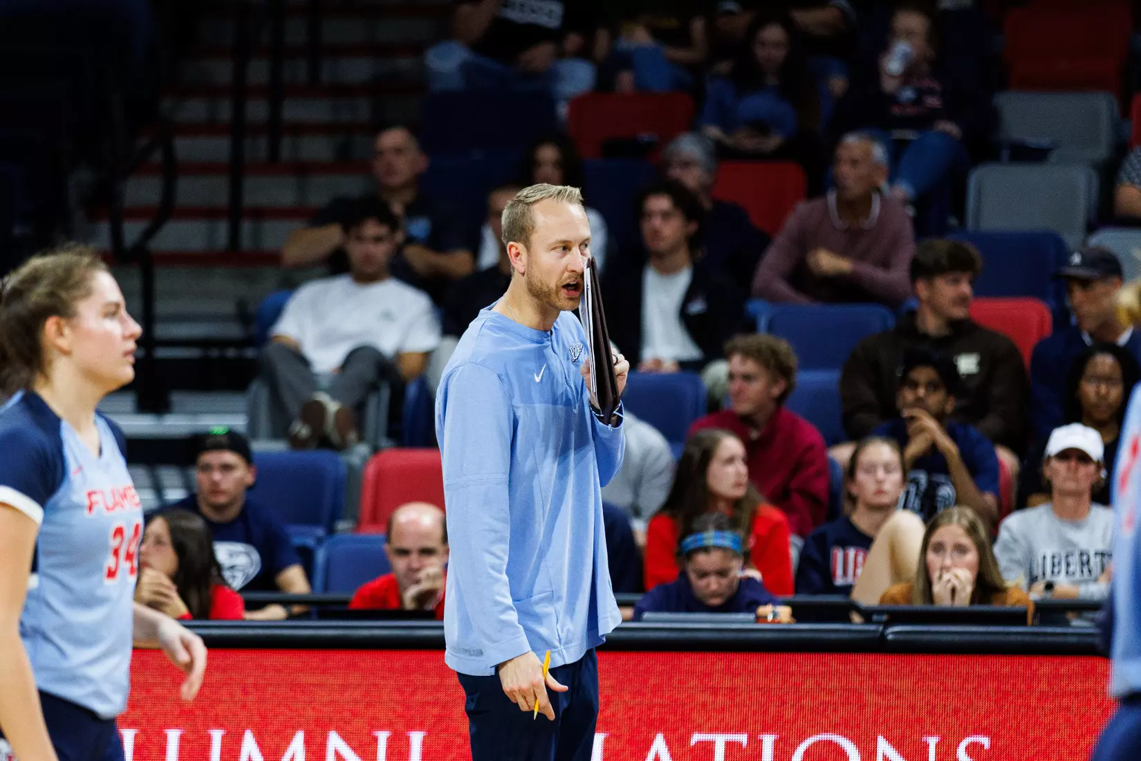 Liberty University's Women's Volleyball team takes on the New Mexico State Aggies at the Liberty Area on October 07, 2023. (Photo by: Jessie Jordan)