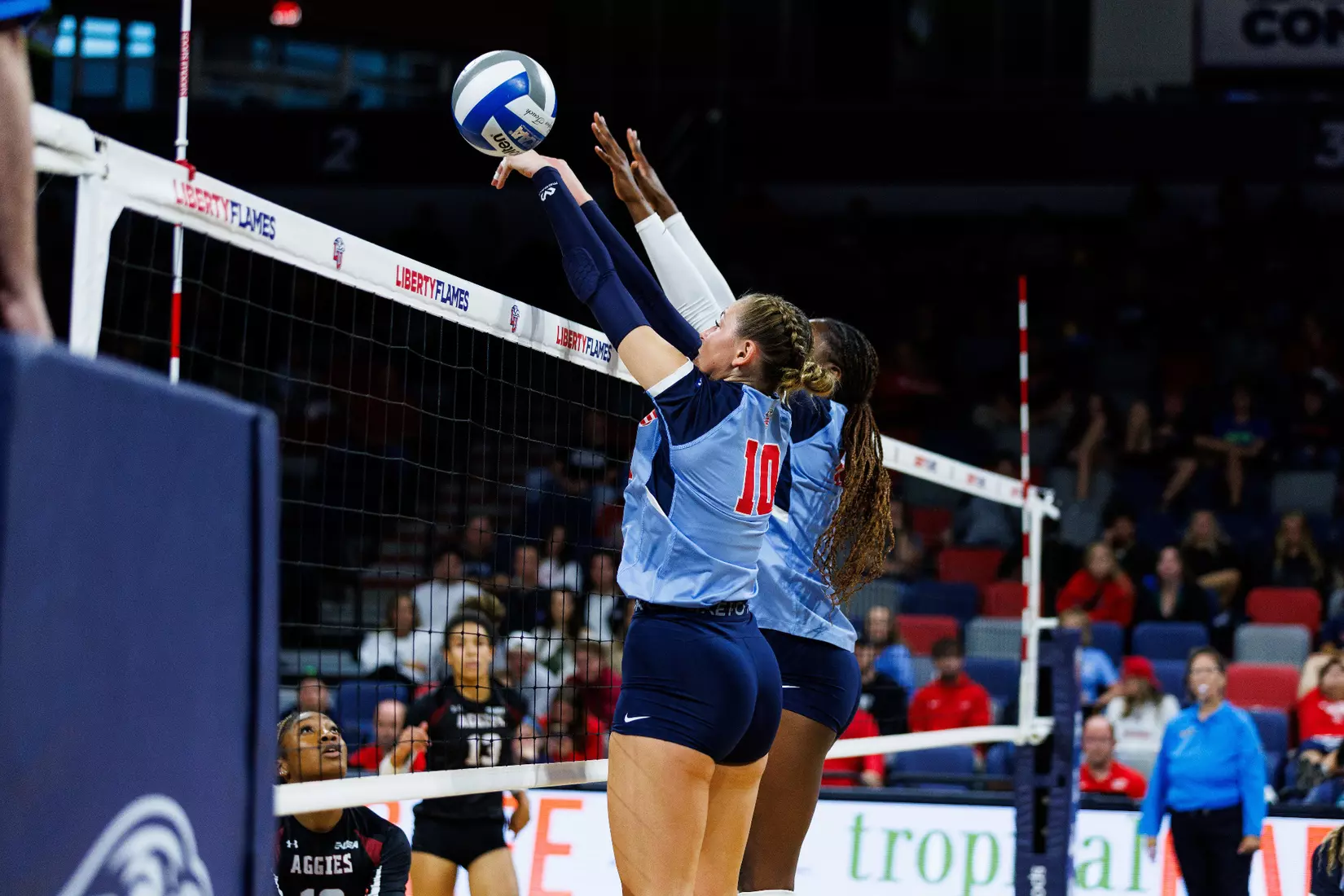 Liberty University's Women's Volleyball team takes on the New Mexico State Aggies at the Liberty Area on October 07, 2023. (Photo by: Jessie Jordan)