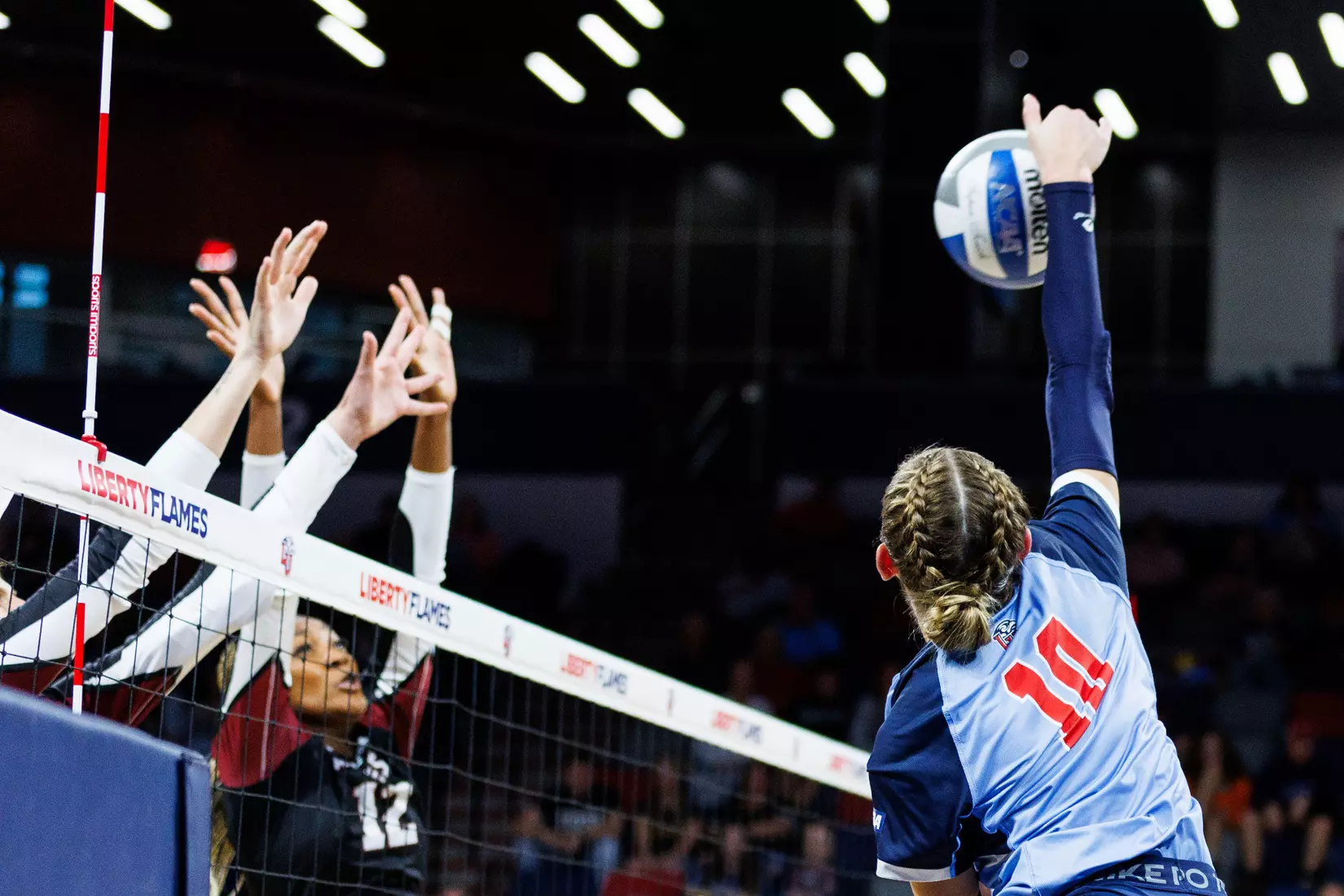 Liberty University's Women's Volleyball team takes on the New Mexico State Aggies at the Liberty Area on October 07, 2023. (Photo by: Jessie Jordan)