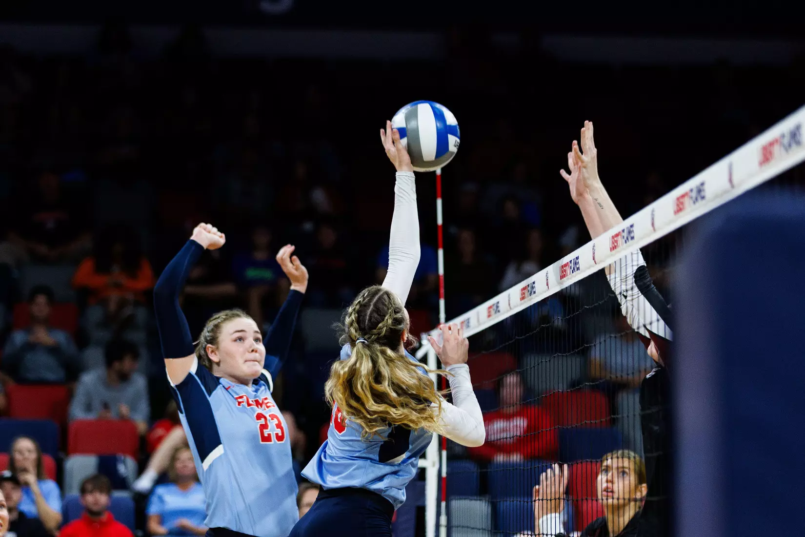 Liberty University's Women's Volleyball team takes on the New Mexico State Aggies at the Liberty Area on October 07, 2023. (Photo by: Jessie Jordan)