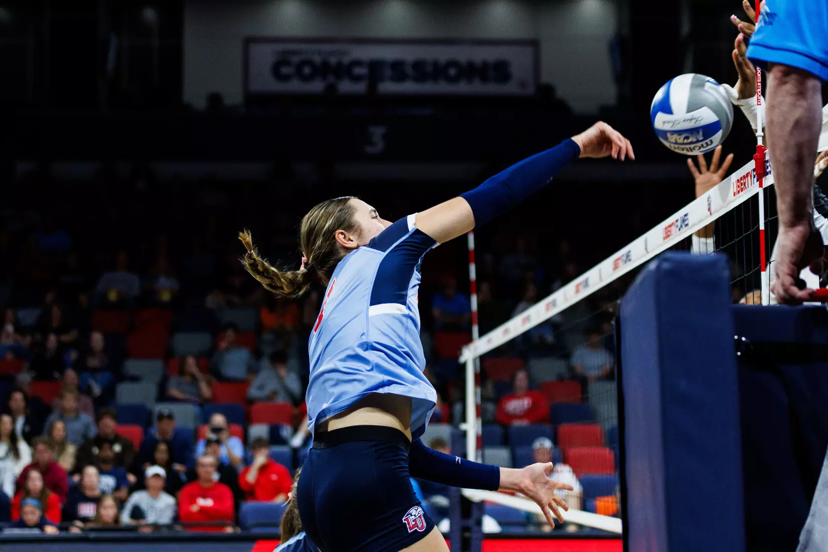 Liberty University's Women's Volleyball team takes on the New Mexico State Aggies at the Liberty Area on October 07, 2023. (Photo by: Jessie Jordan)
