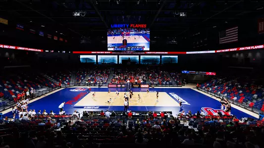 Liberty University's Women's Volleyball team takes on the Western Kentucky Lady Topper’s at Liberty Arena on October 03, 2023. (Photo by: Jessie Jordan)