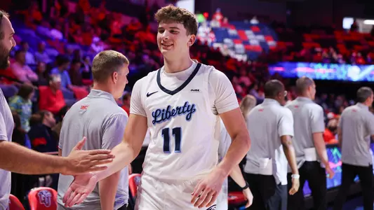 The Liberty Flames Men’s Basketball Team hosted the Mid-Atlantic Christian University Mustangs in Liberty Arena for the first home basketball game of the season on November 6, 2023. (Photo by Chase Gyles)