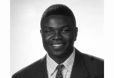 Men's Basketball head shots are taken on September 7, 1994. Photo of Peter Aluma. (Photo by Les Schofer)