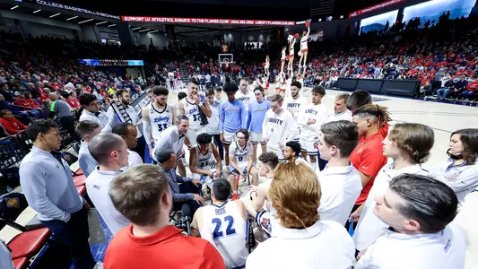 The Liberty Men’s Basketball team takes on Villanova in the first game of the NIT tournament on March 14, 2023. (Photo by Chase Gyles)