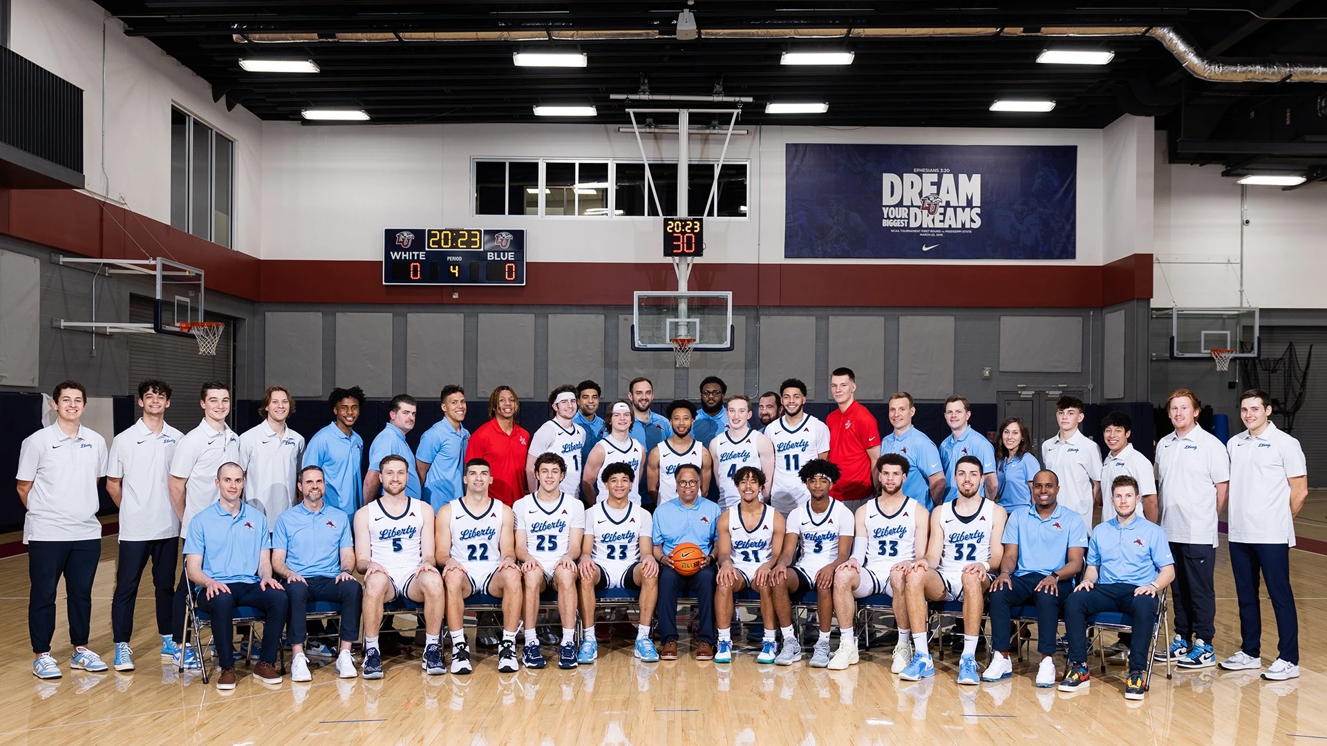 The Men’s Basketball Team is photographed for the 2022-2023 Team Photo on the Practice Courts on February 9th, 2022 (Photo by: Matt Reynolds)