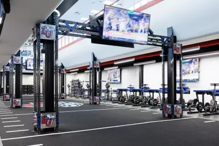 The Football Weight Room in the Liberty Football Center is photographed on April 24th, 2023. (Photo by Matt Reynolds)